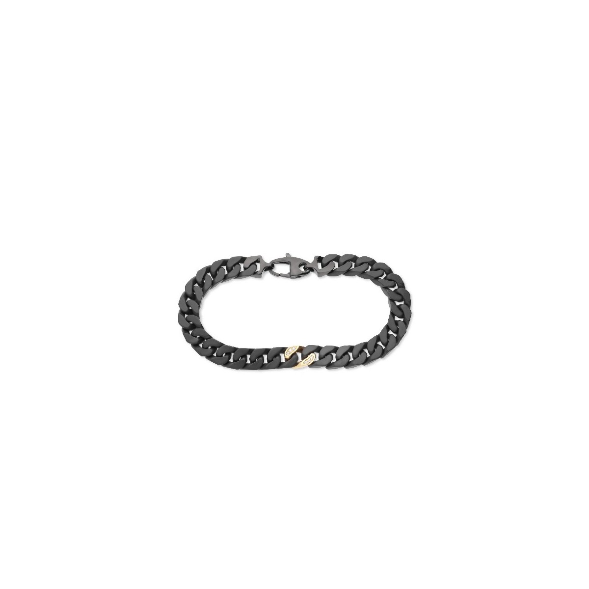 Polsera d’eslabons de Ceràmica Negra i Or Groc amb Diamants