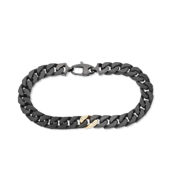 Polsera d’eslabons de Ceràmica Negra i Or Groc amb Diamants