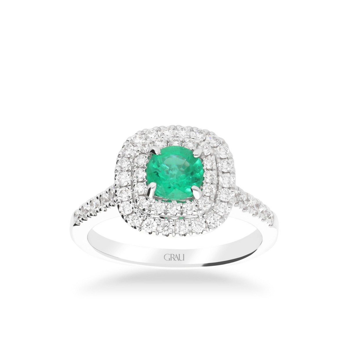 Rosette Ring in White Gold with Emerald (0.63ct) and Diamonds (0.54ct)