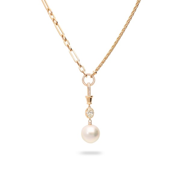 Rose Gold Necklace with Australian Pearl and Diamonds