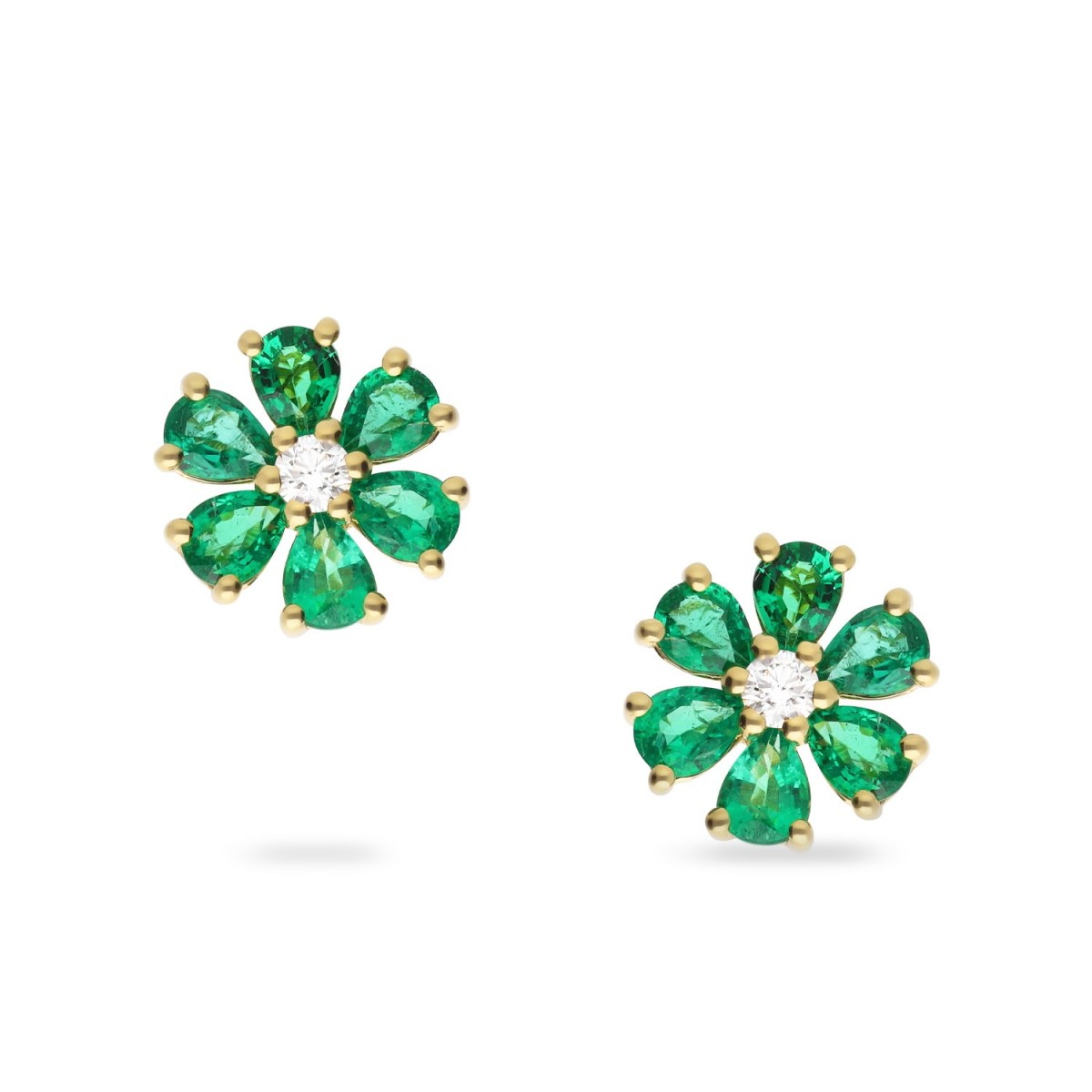 Bouquet Earrings with Diamond and Pear-Cut Emeralds (1.52ct)