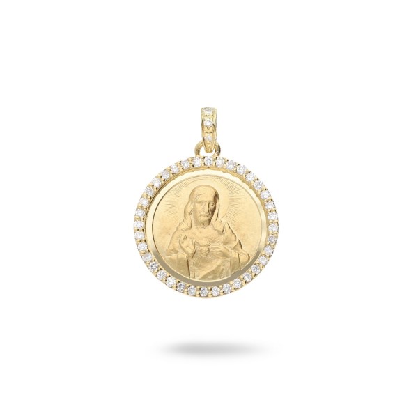 Sacred Heart of Jesus Pendant 13mm with Diamonds