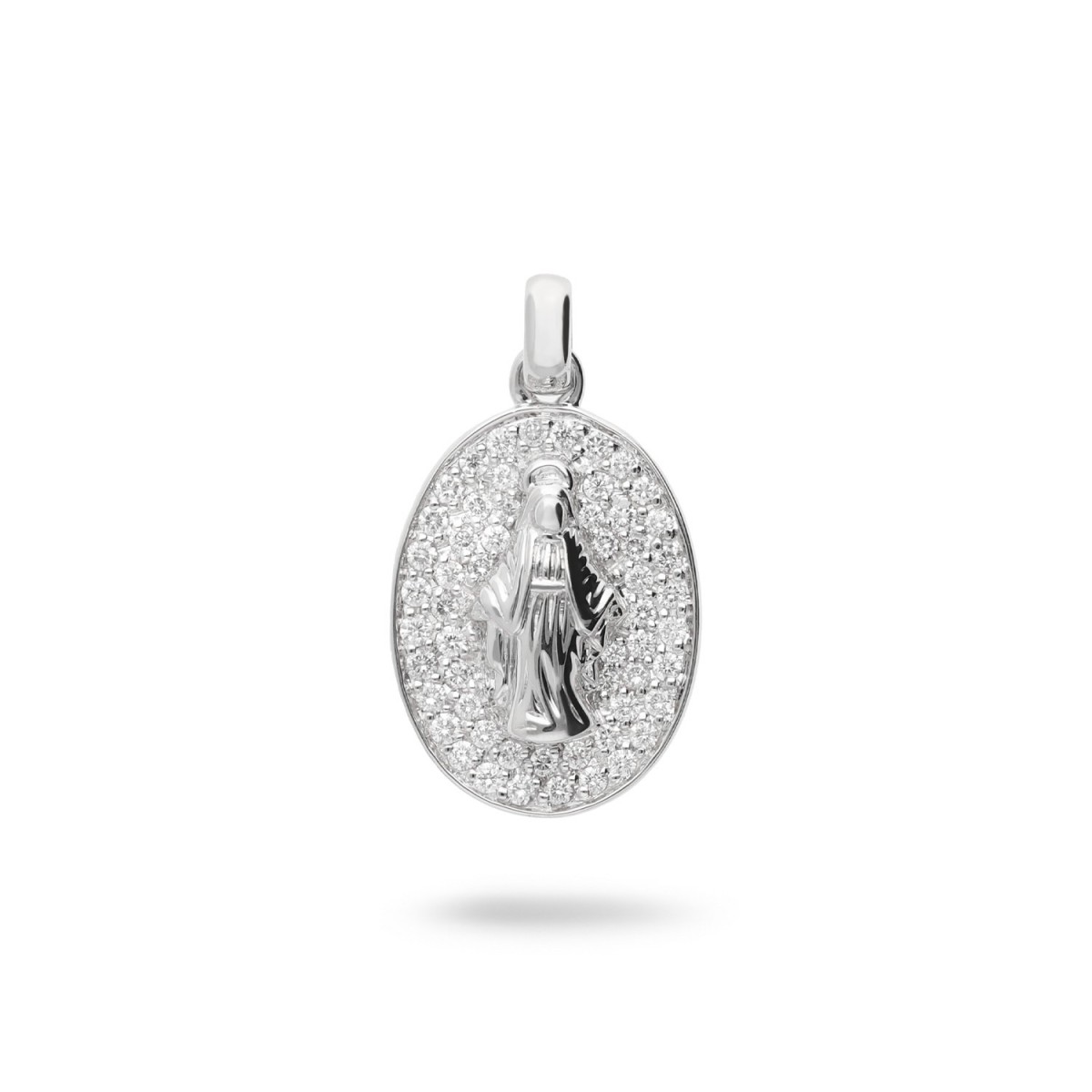 Virgin Mary Pendant with Diamond Pavé in White Gold