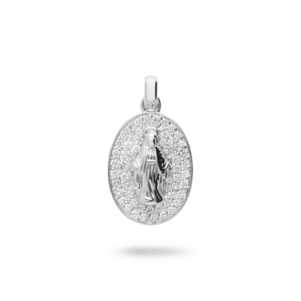 Virgin Mary Pendant with Diamond Pavé in White Gold