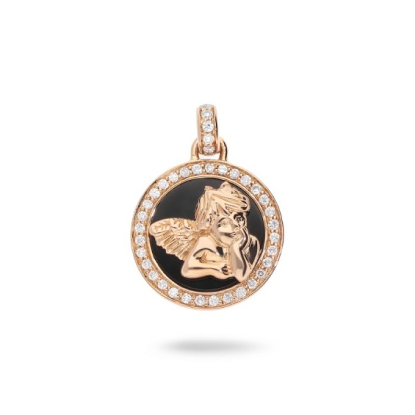 Guardian Angel Pendant in Rose Gold with Onyx and Diamonds