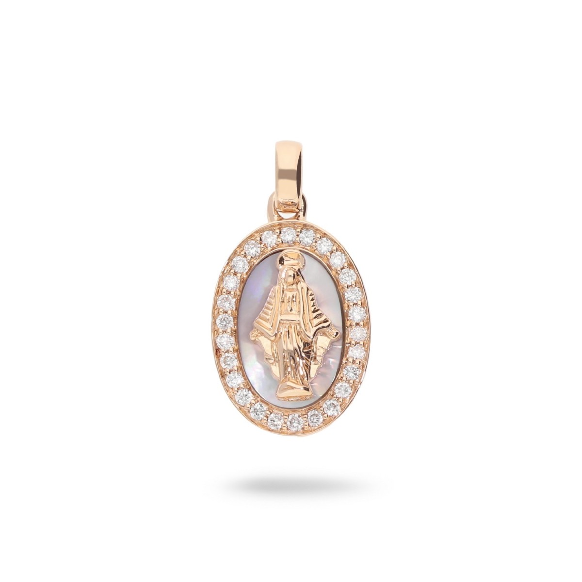Colgante Virgen de Nácar y Diamantes en Oro Rosa