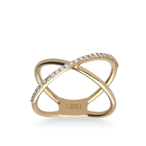 Fine Crossed Ring Grau Rose Gold & Diamonds