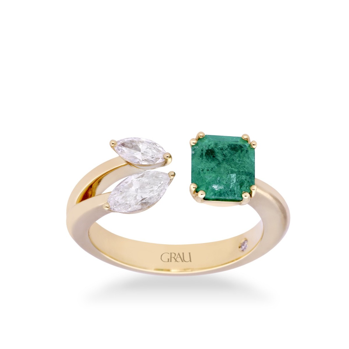 Anillo abierto de esmeralda y diamantes Grau