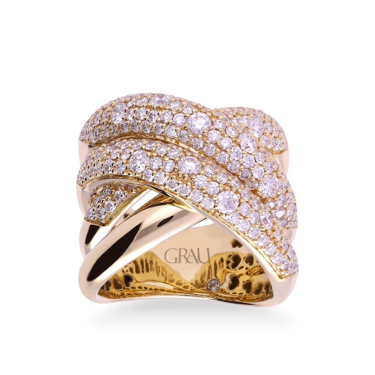 Grau Crossover Ring in Yellow Gold and Diamond Pave - Jewelry Online Grau