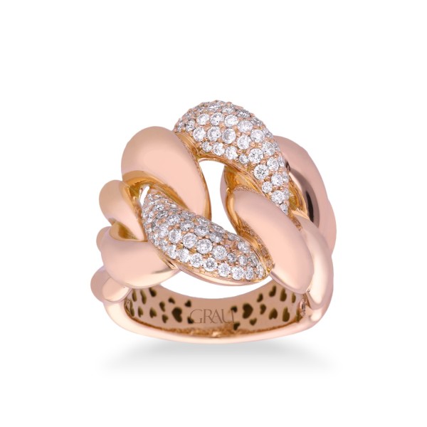 Anillo Grau Maxi Eslabones en Oro Rosa con Diamantes