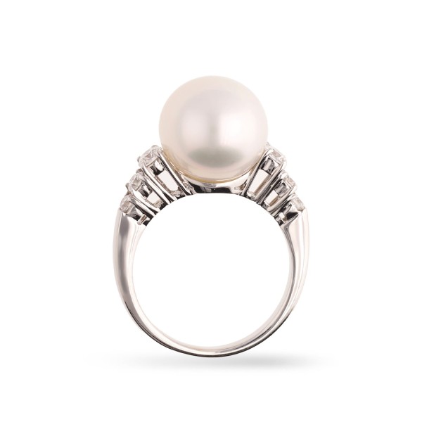 Anillo con Perla Australiana de Oro Blanco con Diamantes