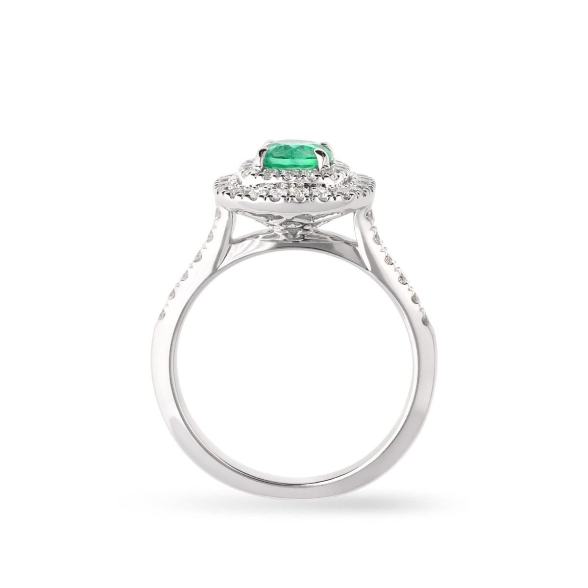 Anillo Rosetón en Oro blanco con Esmeralda (0.63ct) y Diamantes (0.54ct)