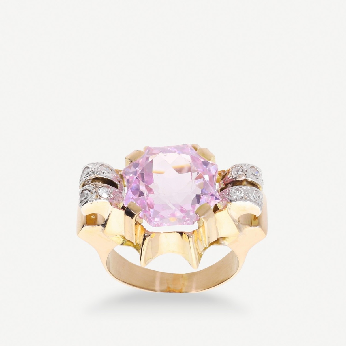 Anillo vintage Grau de oro amarillo con diamantes y amatista (1947)