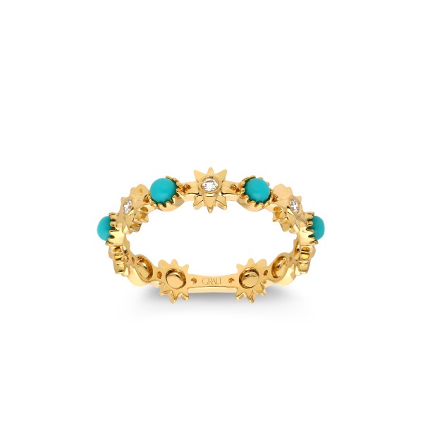 Yellow Gold Ring with Stars and Circles by Grau