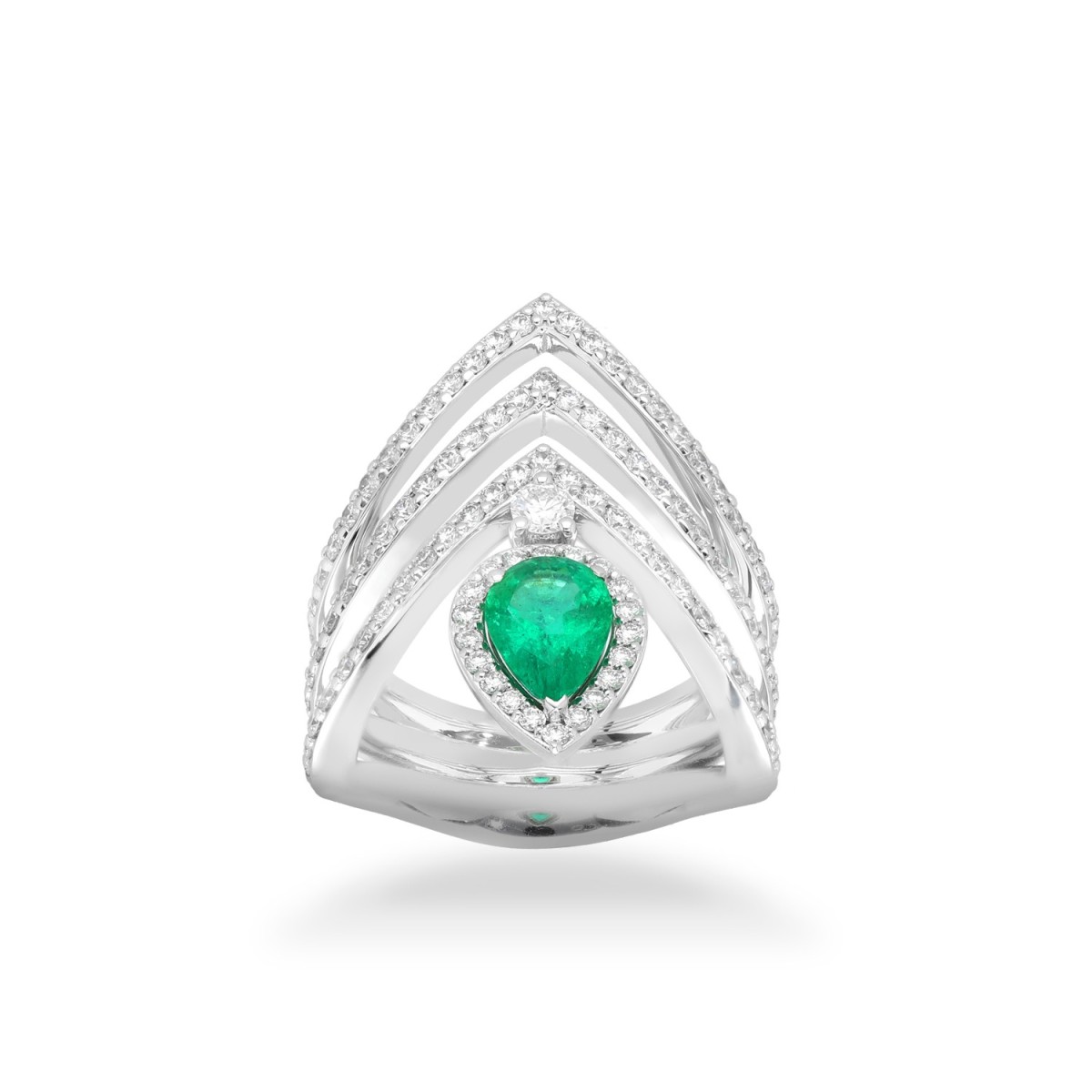 Grau White Gold Ring with Diamonds and Emerald