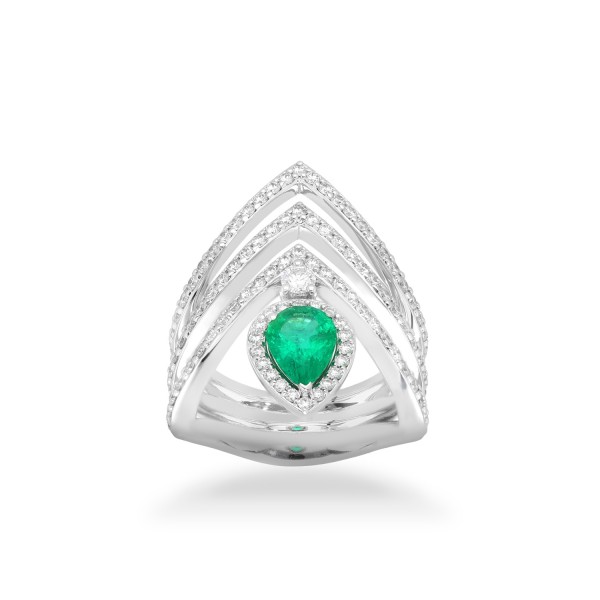 Grau White Gold Ring with Diamonds and Emerald