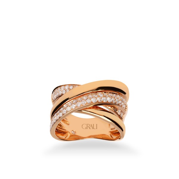 Anillo Cruzado Grau Oro Rosa y Diamantes