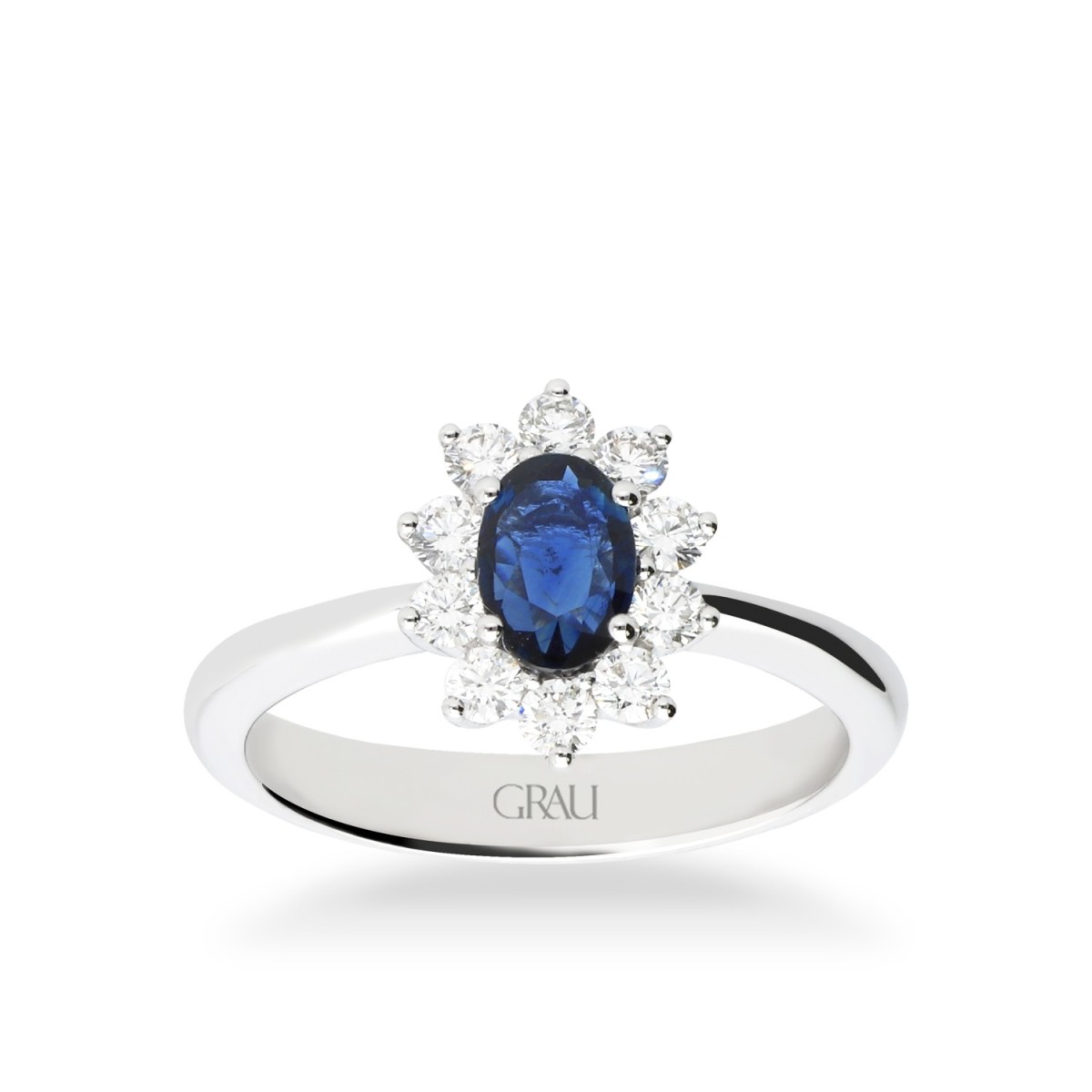 Anillo Rosetón Grau Zafiro Azul y Oro Blanco