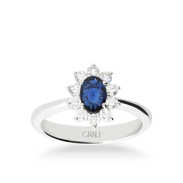 Anillo Rosetón Grau Zafiro Azul y Oro Blanco