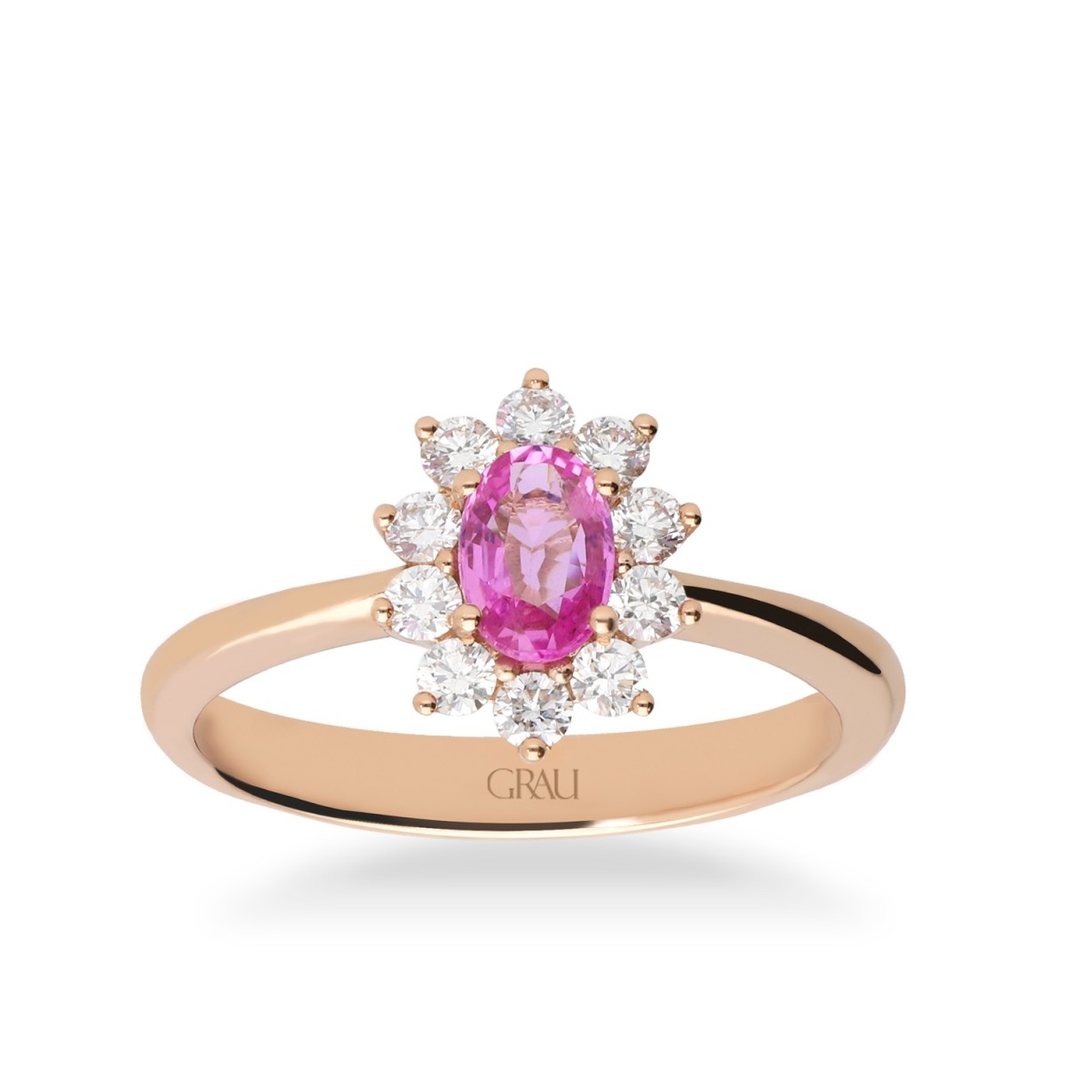 Anillo Rosetón Zafiro Rosa Oro rosa