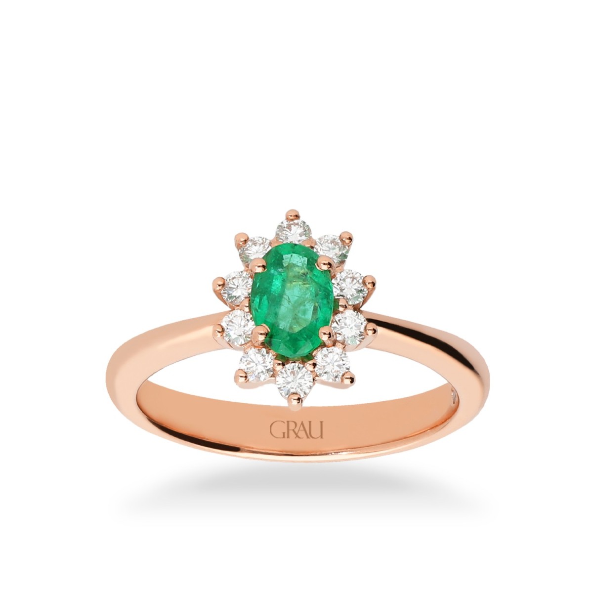 Anillo Rosetón Grau Esmeralda y Oro Rosa