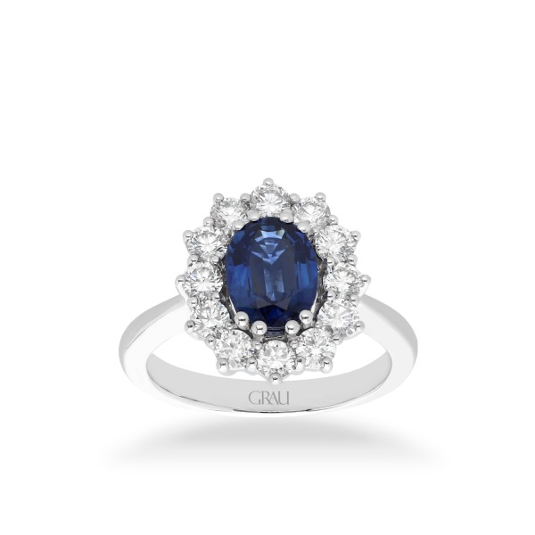 Anillo Rosetón Grau Zafiro Azul y Oro Blanco