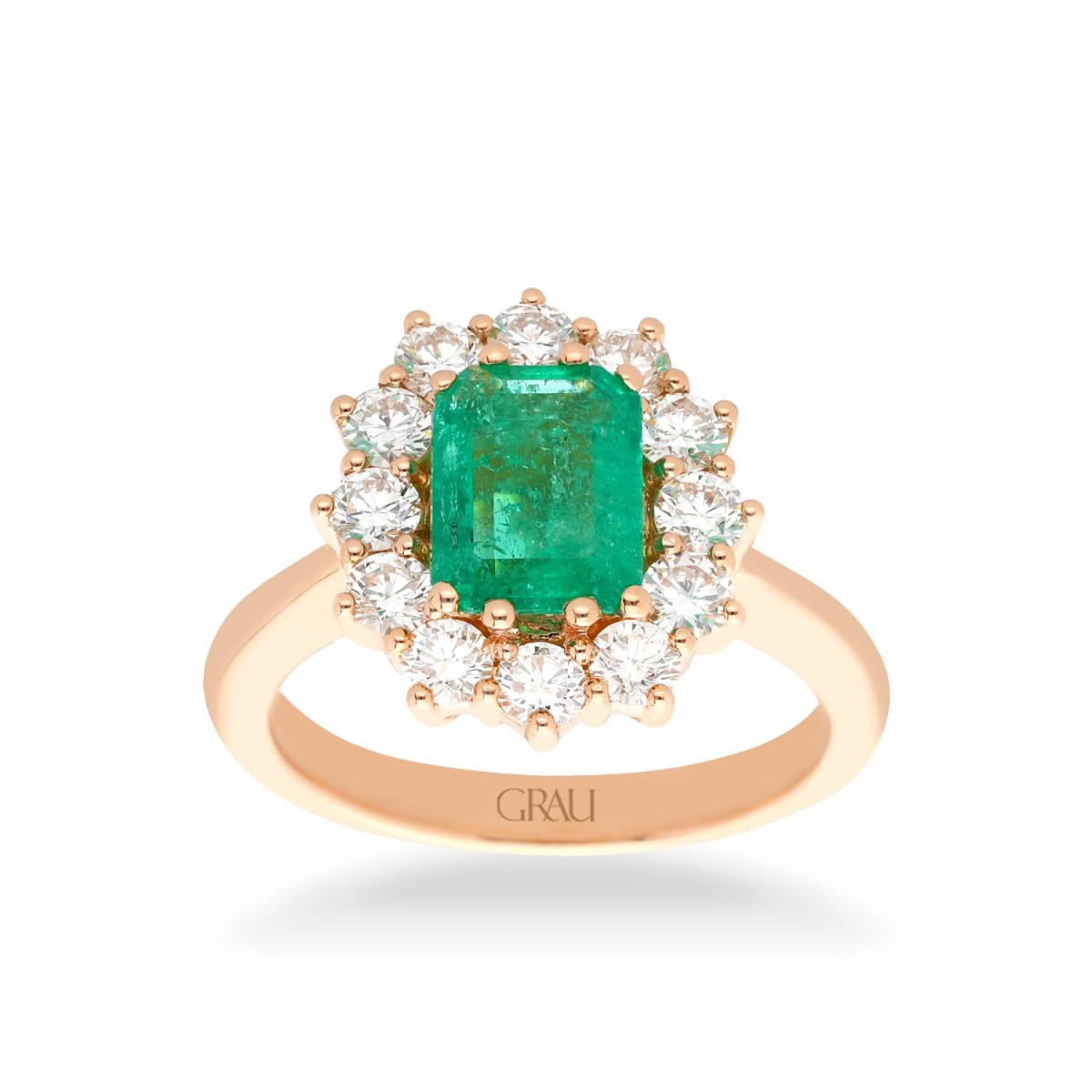 Rosette Ring Grau Colombian Emerald and Pink Gold