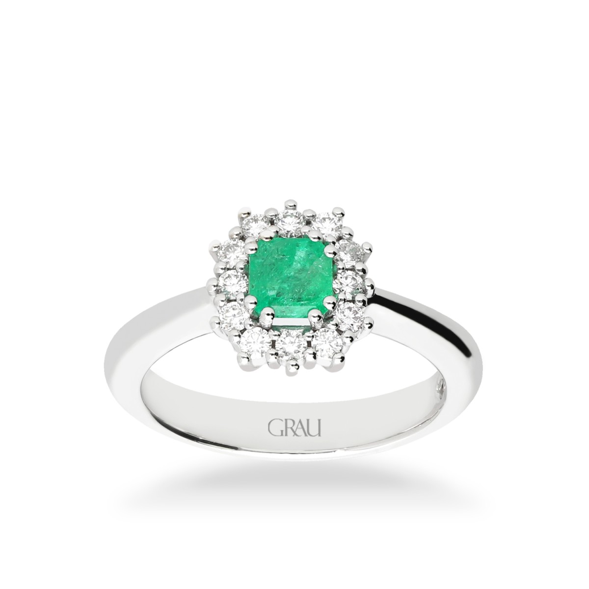 Anillo Rosetón Grau Esmeralda y Oro Blanco