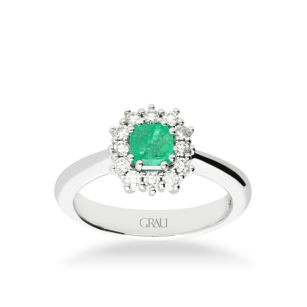 Anillo Rosetón Grau Esmeralda y Oro Blanco