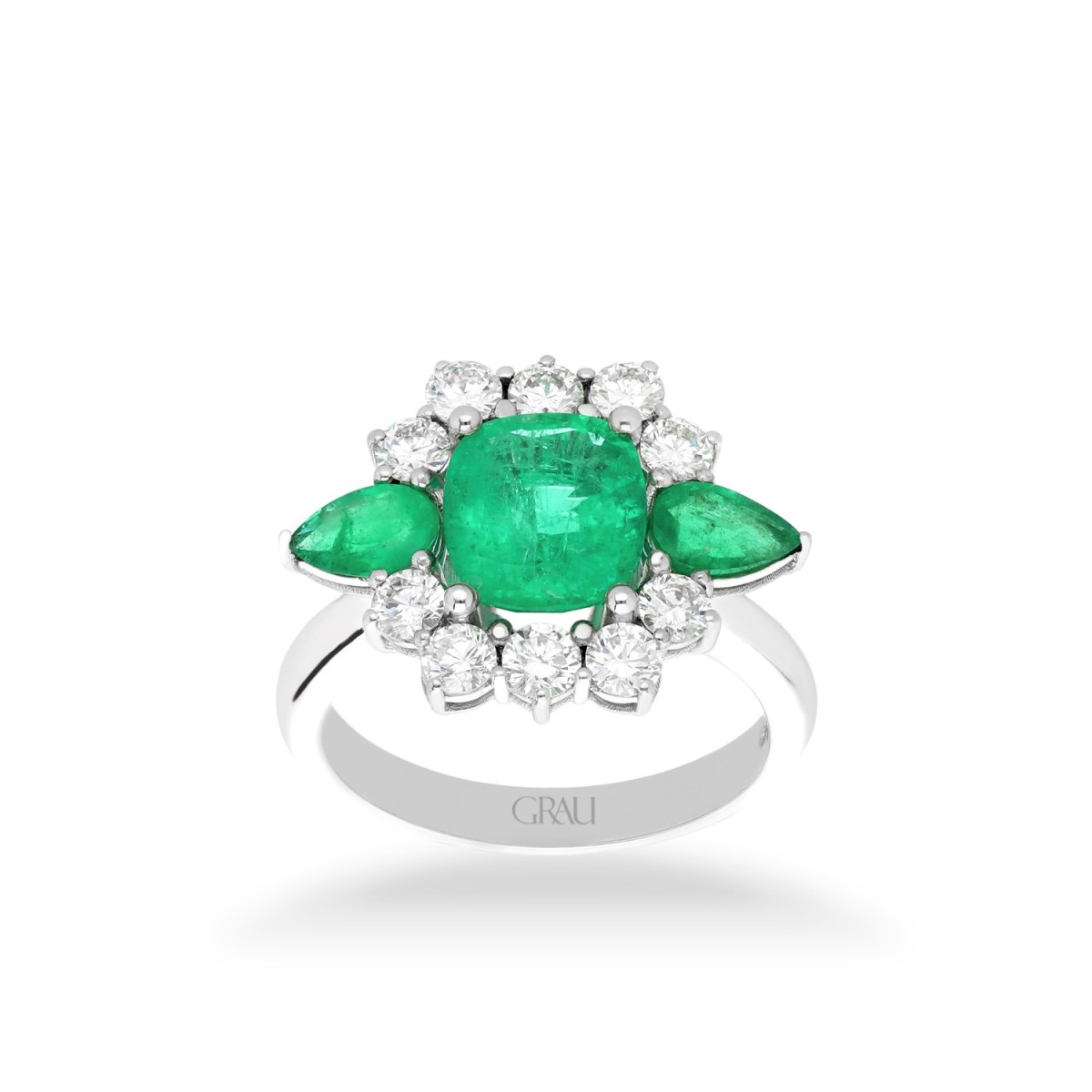 Anillo Grau Esmeraldas, Diamantes y Oro Blanco