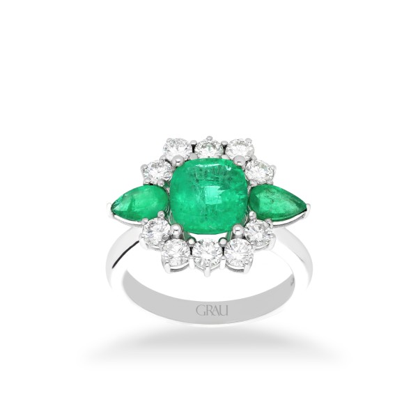 Anillo Grau Esmeraldas, Diamantes y Oro Blanco