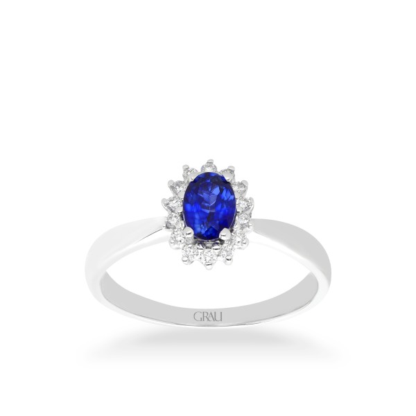 Anillo Rosetón Grau Zafiro Azul y Oro Blanco