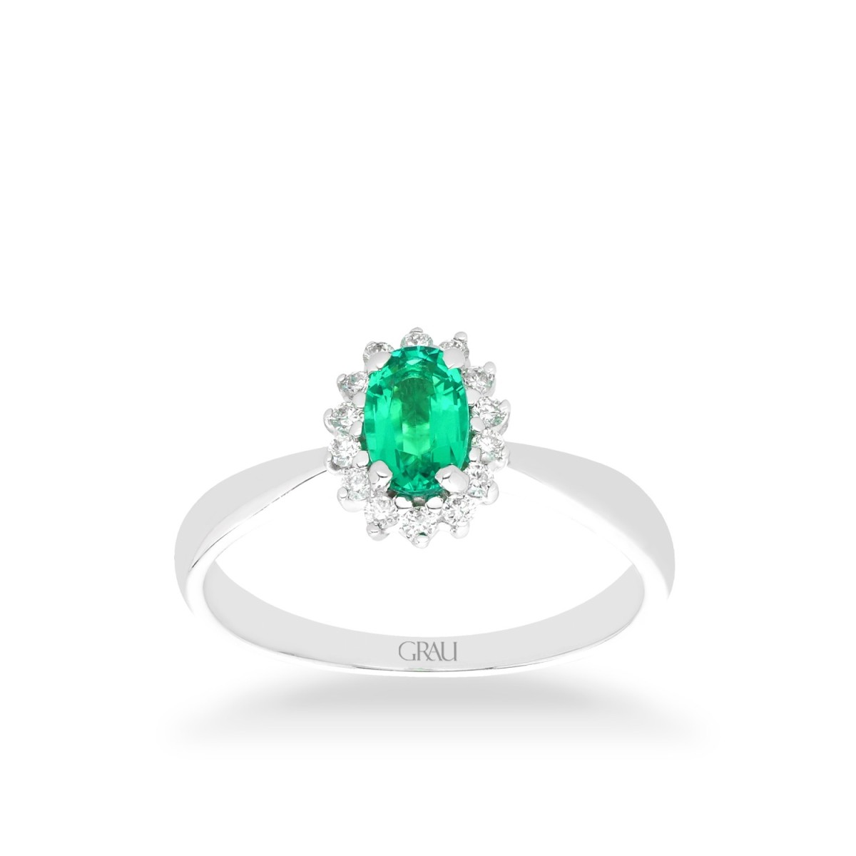 Emerald and White Gold Rosette Grau Ring