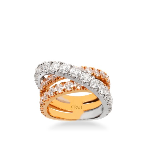 Anillo 3 Aros Grau Oro Rosa y Blanco con Diamantes