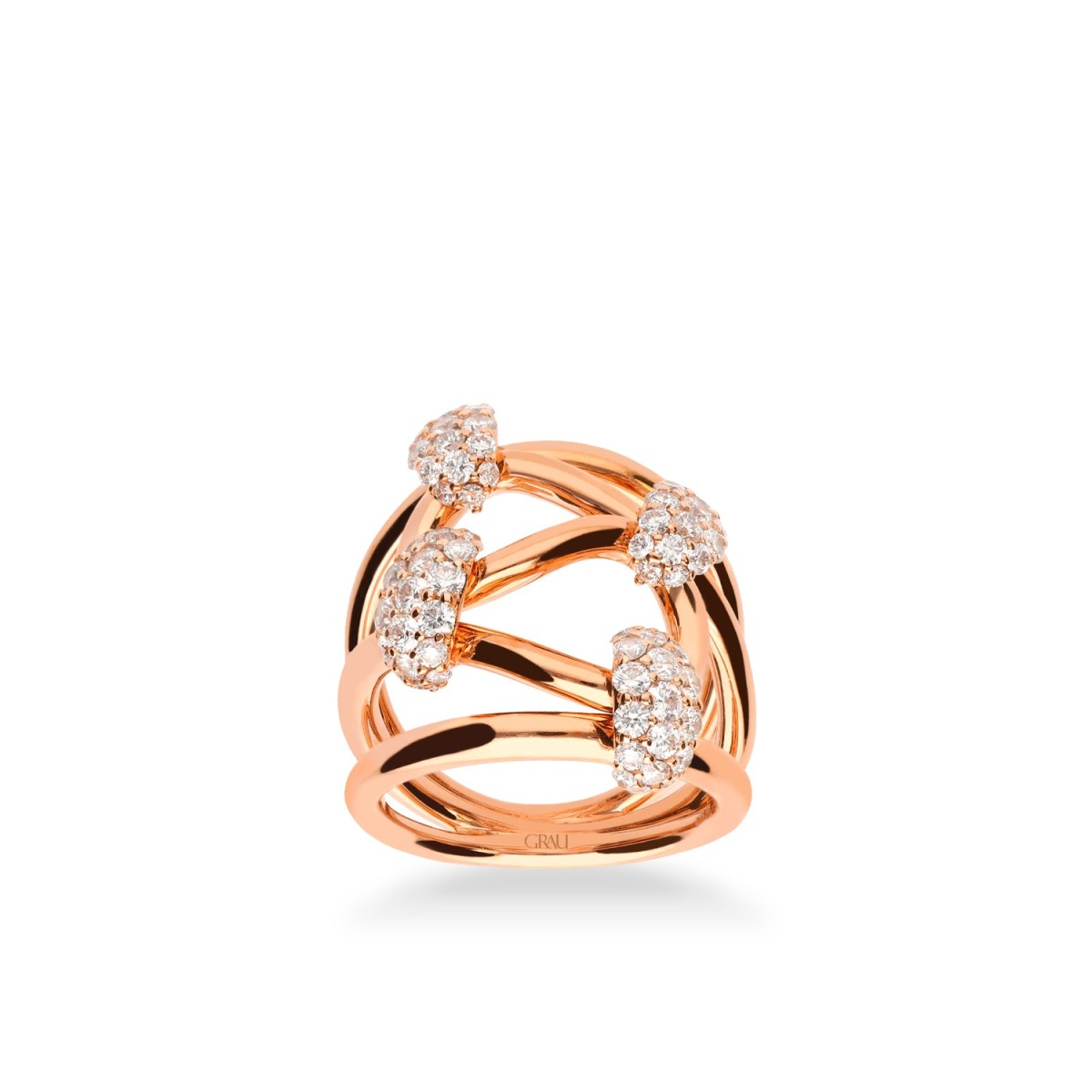 Four-Center Rose Gold and Diamonds Grau Ring
