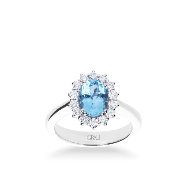Grau Rosette Ring White Gold and Aquamarine