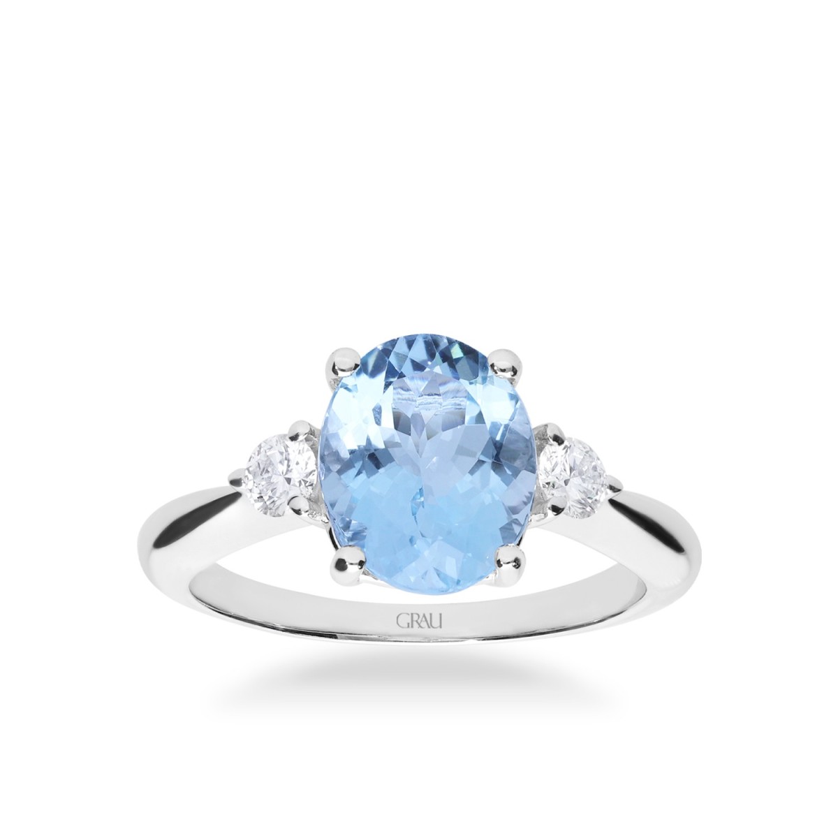 Solitaire Ring Grau White Gold and Aquamarine