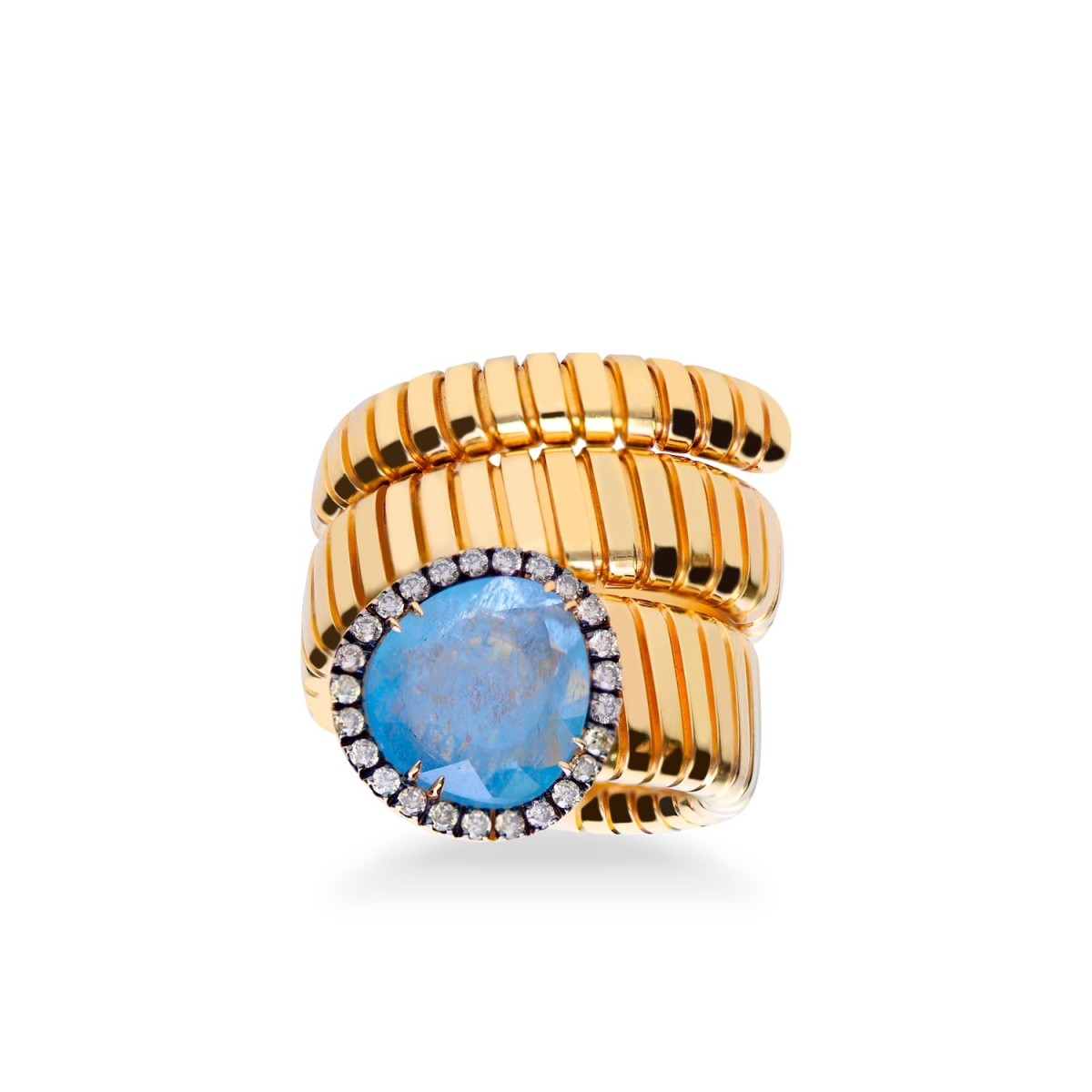 Anillo Tubogas Grau Aguamarina y Oro Rosa