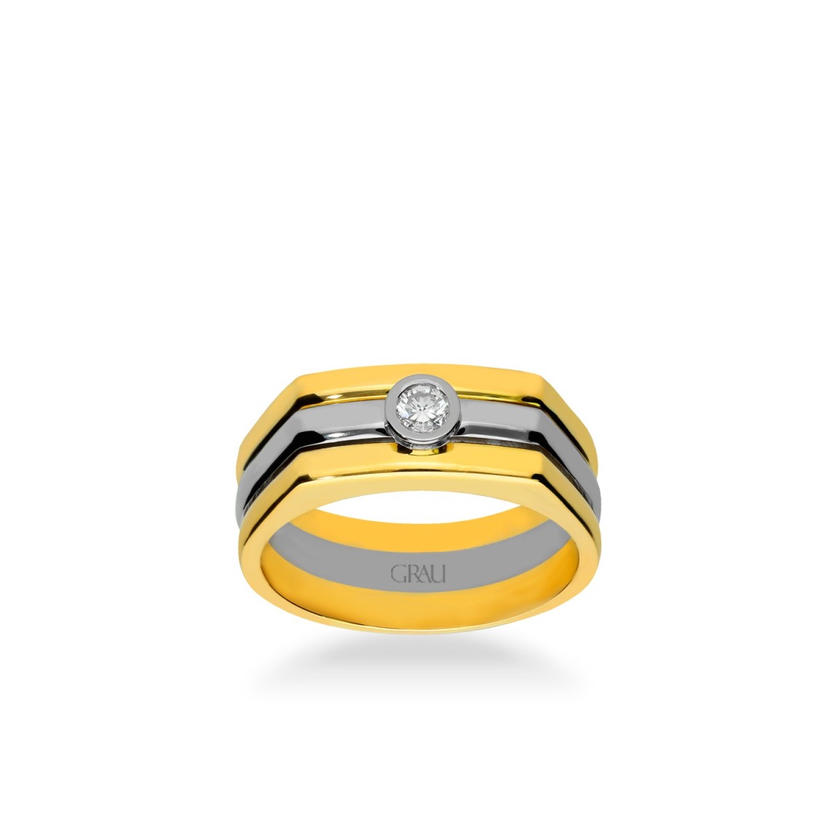Anillo Sello Grau Oro Amarillo y Diamante