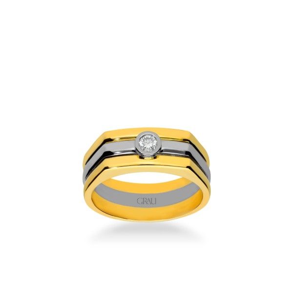 Anillo Sello Grau Oro Amarillo y Diamante