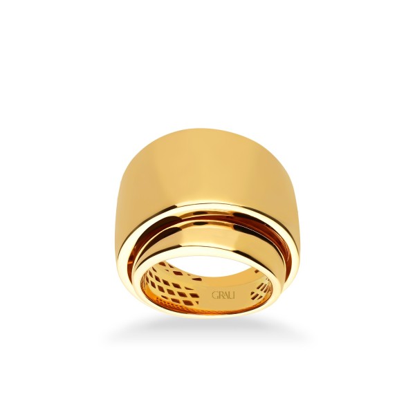 Grau Wide Ring with Two Yellow Gold Bands