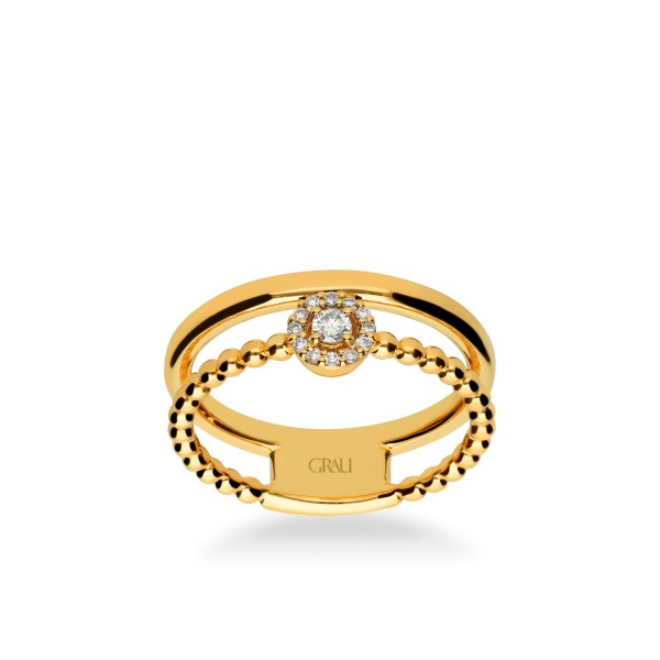 Anillo Doble Aro Rosetón Oro Amarillo y Diamantes