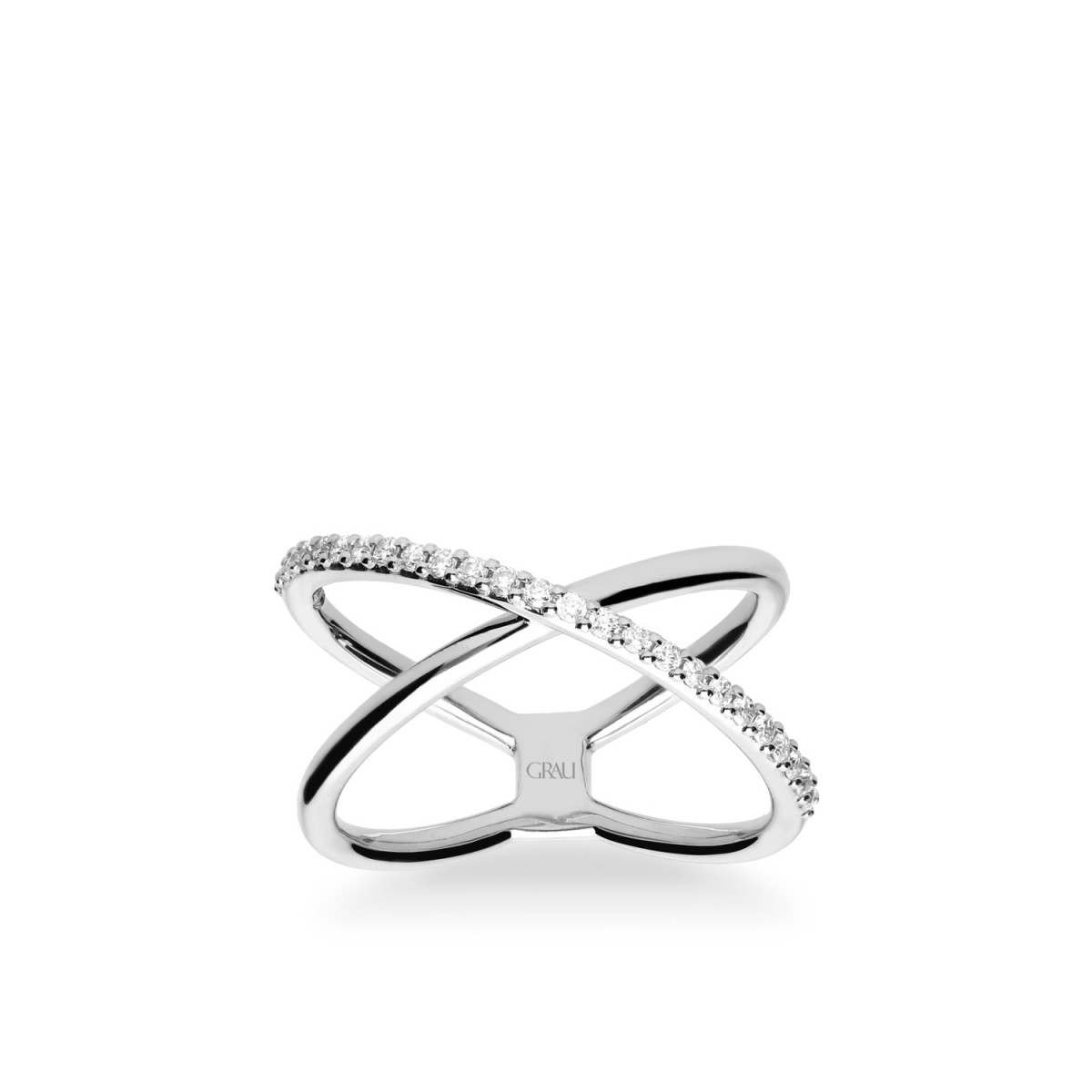 Anillo Cruzado Grau Oro Blanco y Diamantes