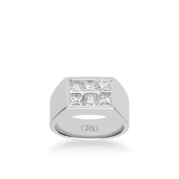 Anillo Sello Grau Oro Blanco y Diamantes