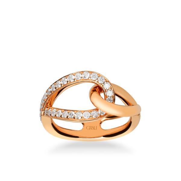 Anillo Geométrico Oro Rosa y Diamantes