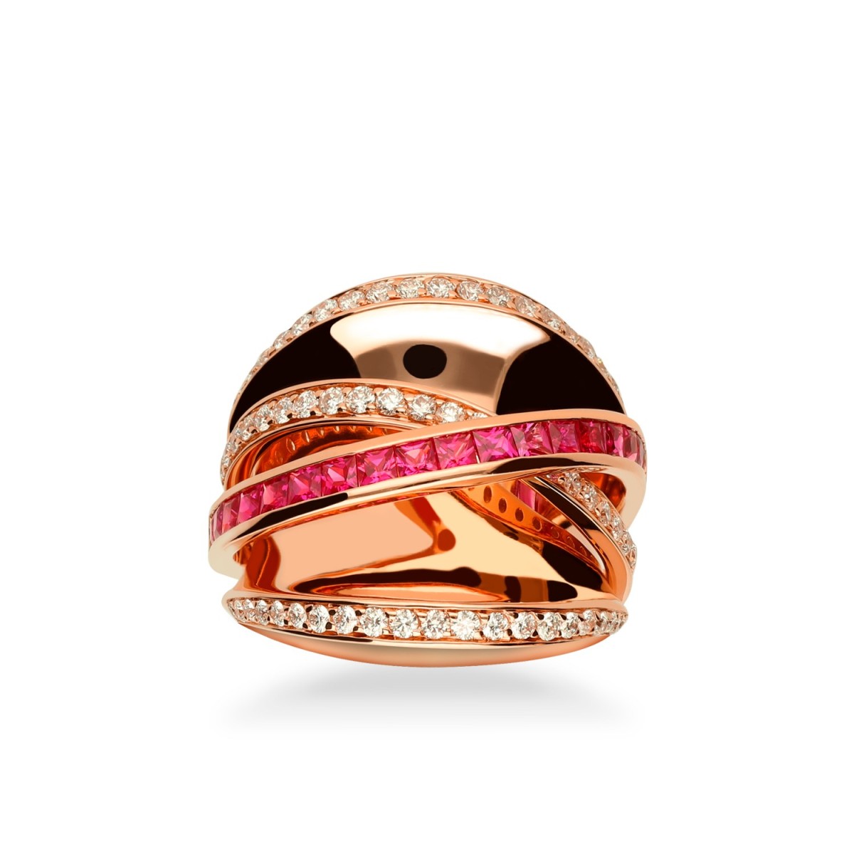 Anillo Grau Oro Rosa, Rubíes y Diamantes
