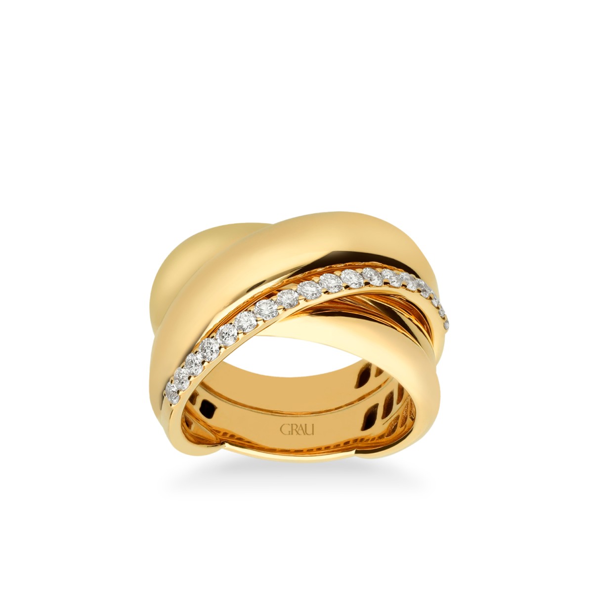 Anillo Grau Tres Aros Oro Amarillo y Diamantes