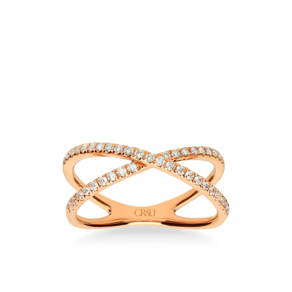 Anillo Doble Cruzado Oro Rosa y Diamantes