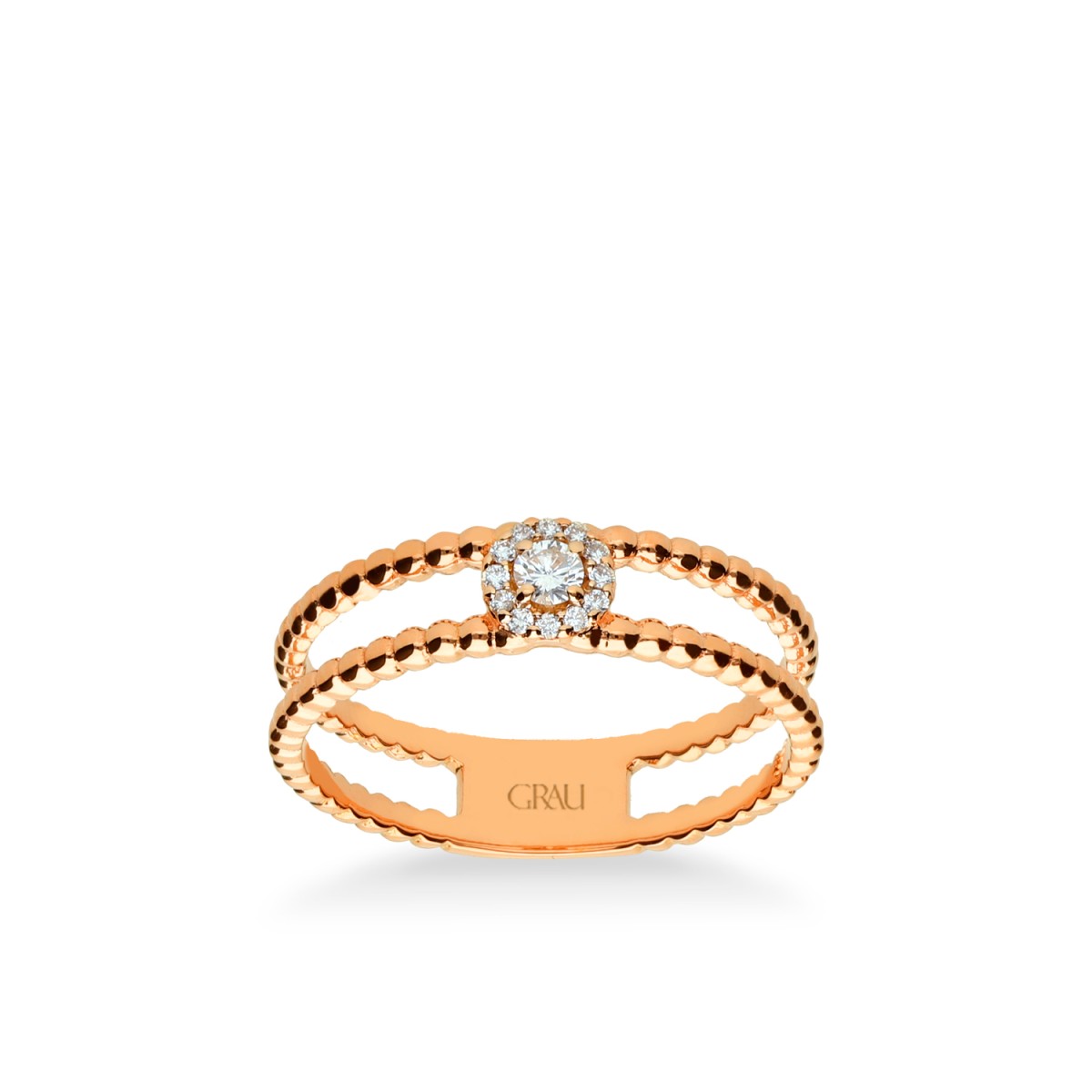 Anillo Rosetón Doble Oro Rosa y Diamantes