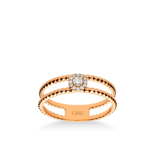 Anillo Rosetón Doble Oro Rosa y Diamantes